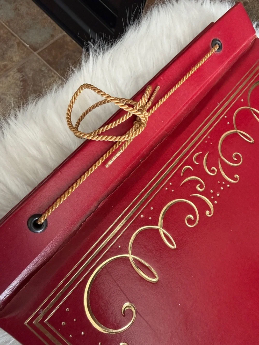 Vintage red scrapbook gold embossed scrollwork royal crest regal unused 15x10”
